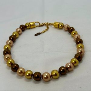 Kissaka, Gold And Brown Ombré Hand Knotted Glass Pearl Necklace, Princess Length